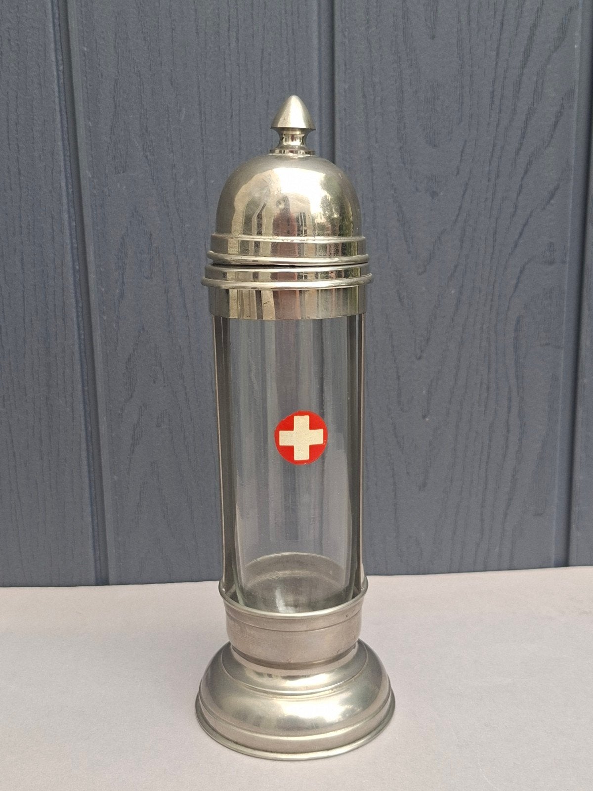 Vintage Medische Apothekers Pot - Glas Rood Kruis, Ophalen of Verzenden