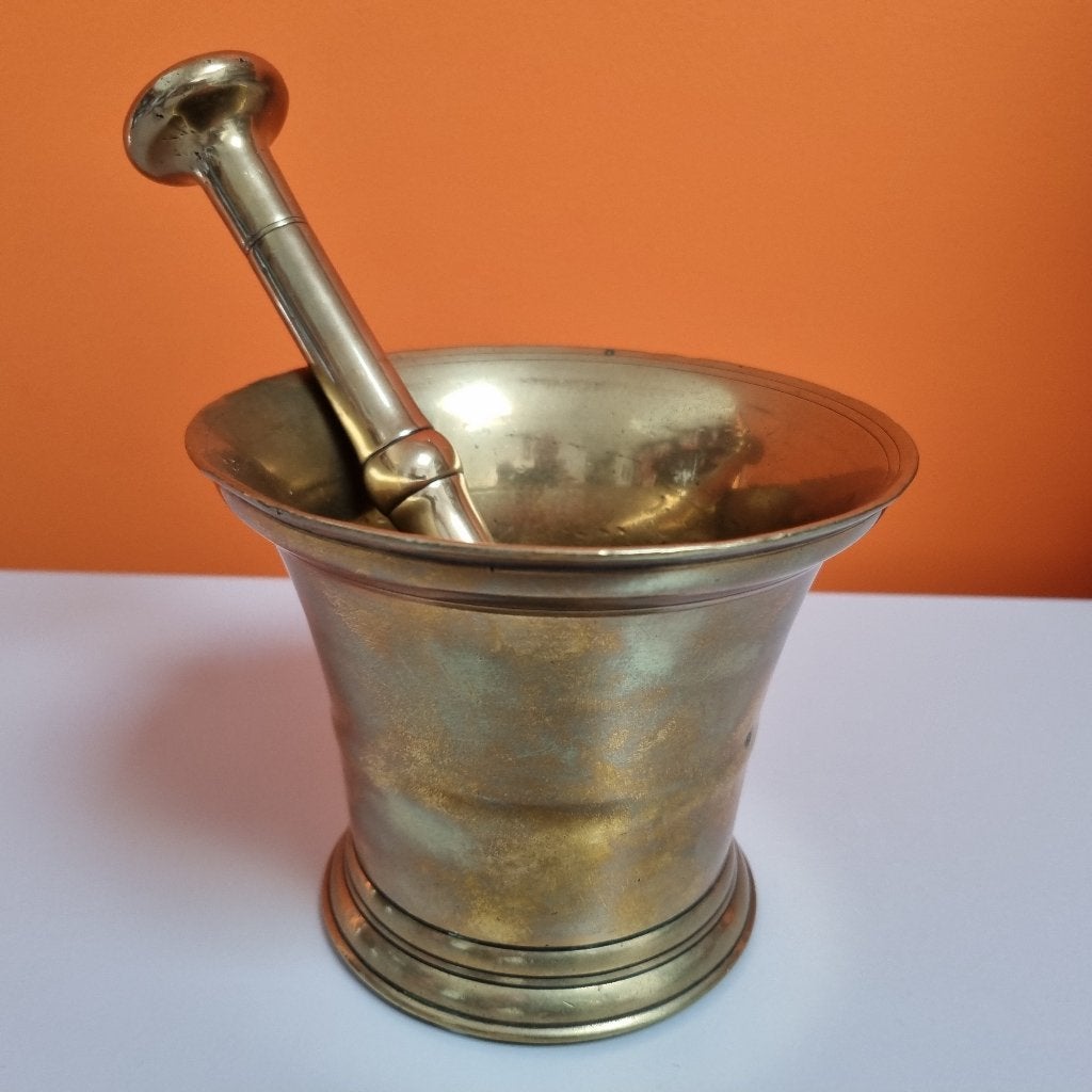 zware messing vijzel met stamper, Ophalen of Verzenden, Koper