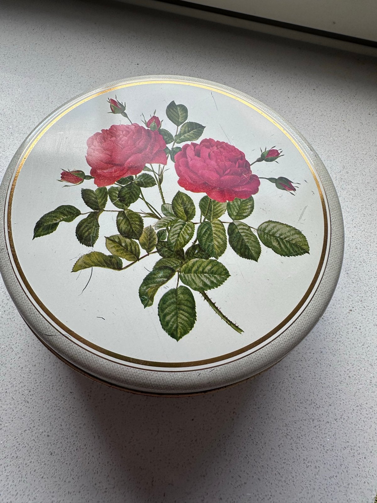 Vintage koekblik met rozenprint - Zo goed als nieuw, Ophalen of Verzenden, Zo goed als nieuw, Koek(jes), Overige merken