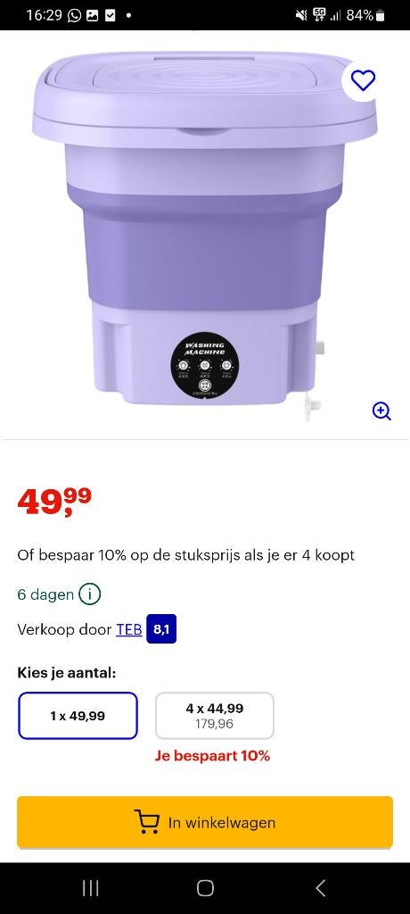 Camping Draagbare opvouwbare mini-wasmachine, Ophalen, Nieuw