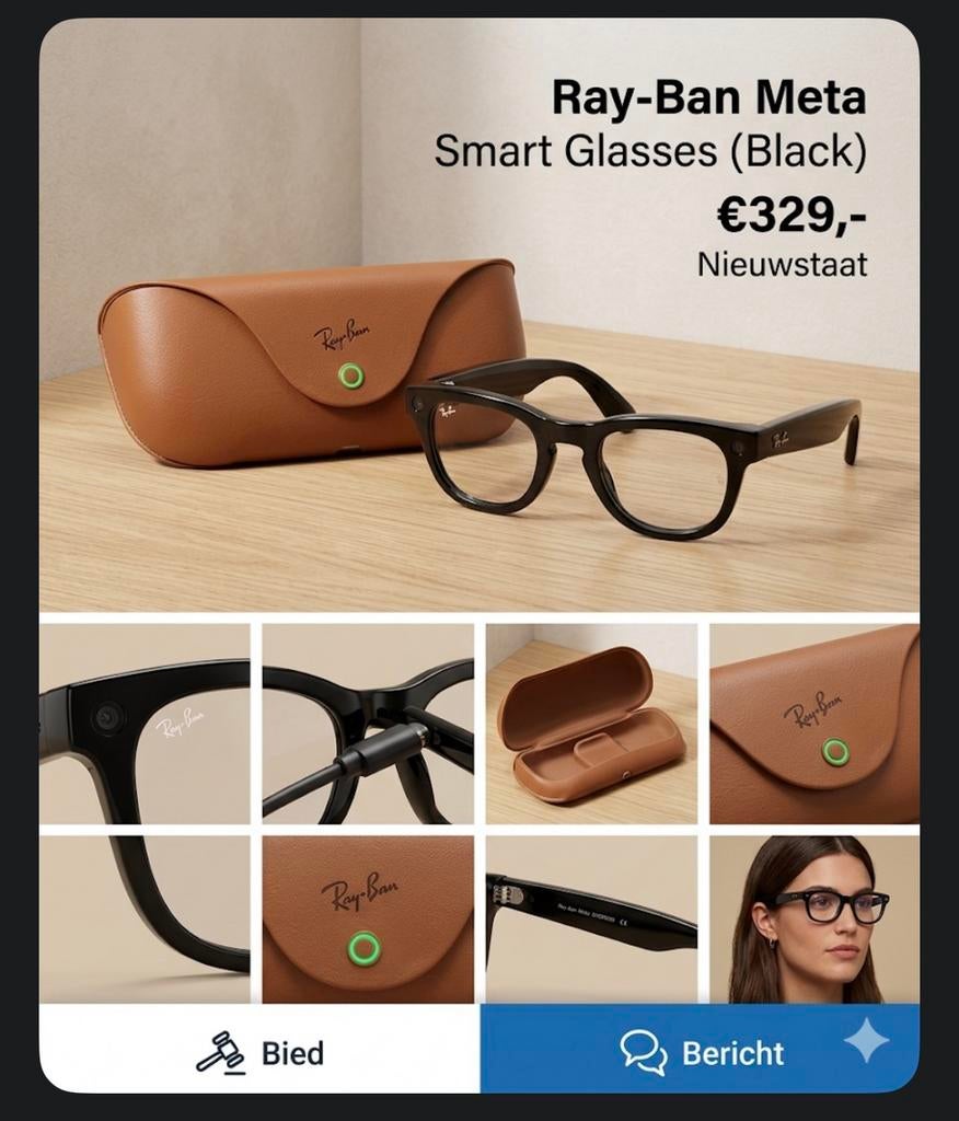 Ray-Ban Meta Smart Glasses (Gen 2) - Zwart - Nieuwstaat, Zwart, Ophalen of Verzenden, Zo goed als nieuw, Ray-Ban