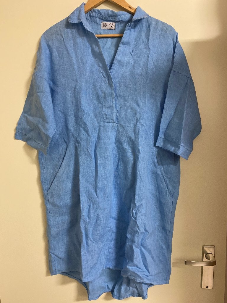 Linnen jurk antraciet 38, Kleding | Dames, Jurken, Nieuw, Maat 38/40 (M), Blauw, Boven de knie, Ophalen of Verzenden