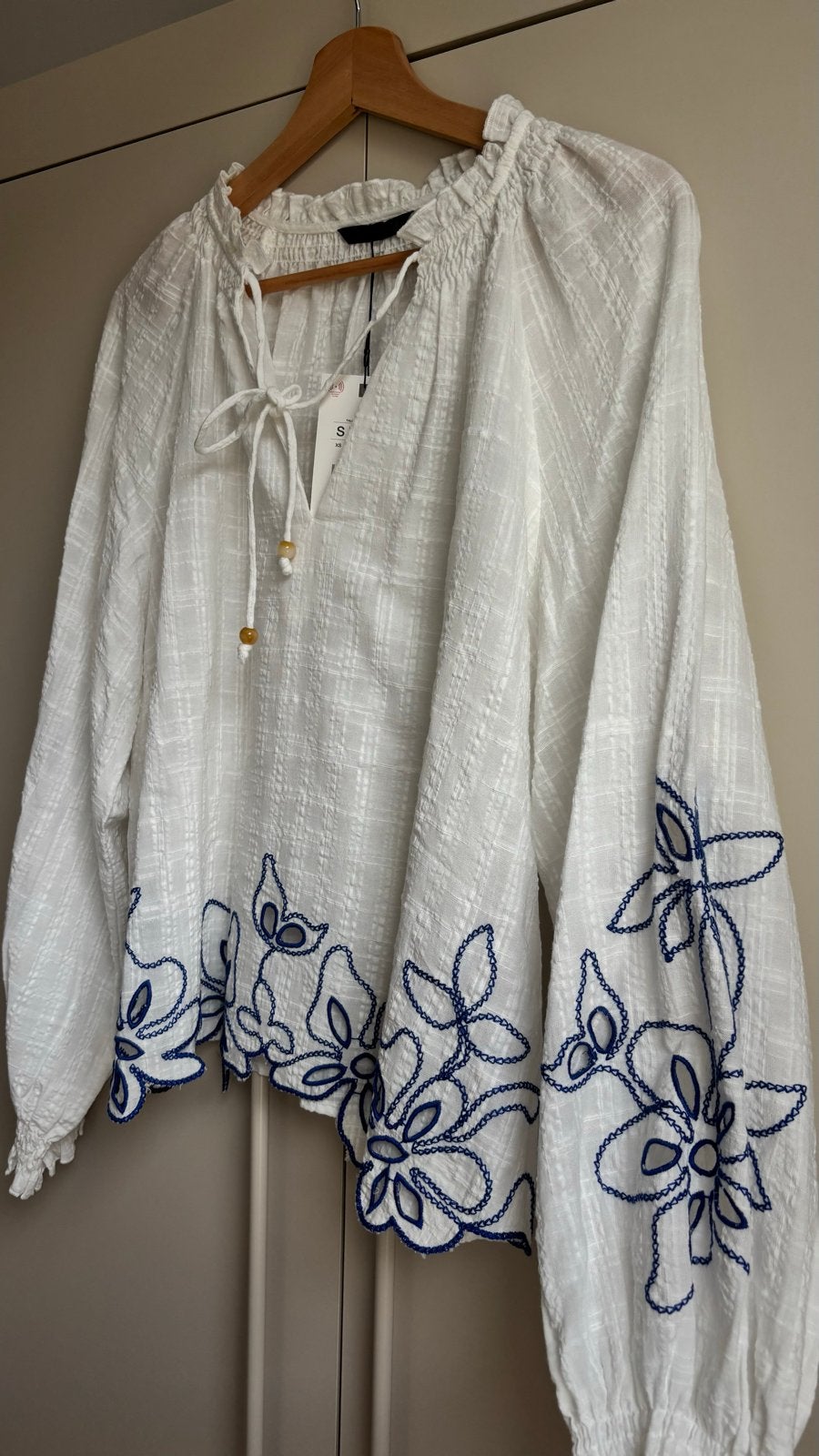 Nieuwe Zara blouse met borduursel, Wit, Nieuw, Ophalen of Verzenden, Lange mouw
