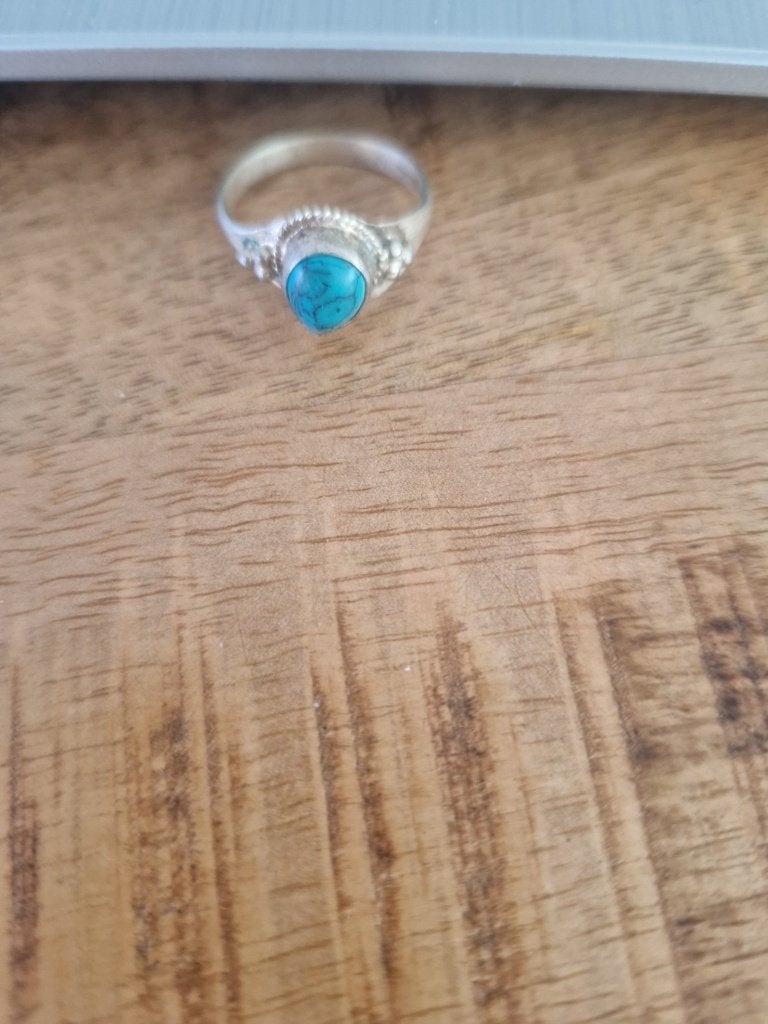 Tibetaanse ring met turquoise.. maat 19., Ophalen of Verzenden, Zilver, Ring, Met edelsteen