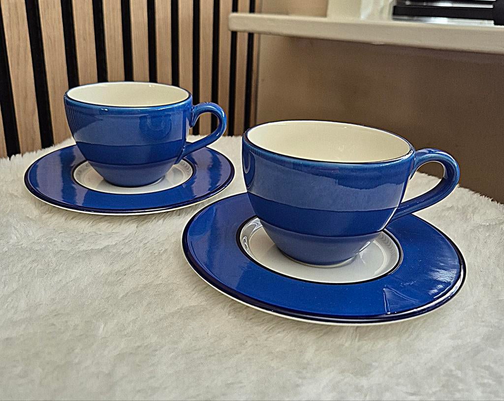 2 Vintage Pagnossin Treviso Italië kop en schotels Blauw, Huis en Inrichting, Keuken | Servies, Ophalen of Verzenden, Zo goed als nieuw