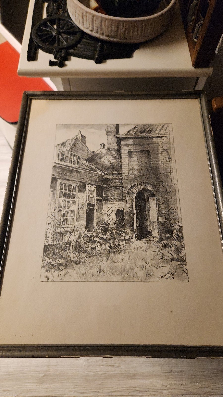 Oude boerderij tekening P. Nanninga 'In de Betuwe '49', Ophalen