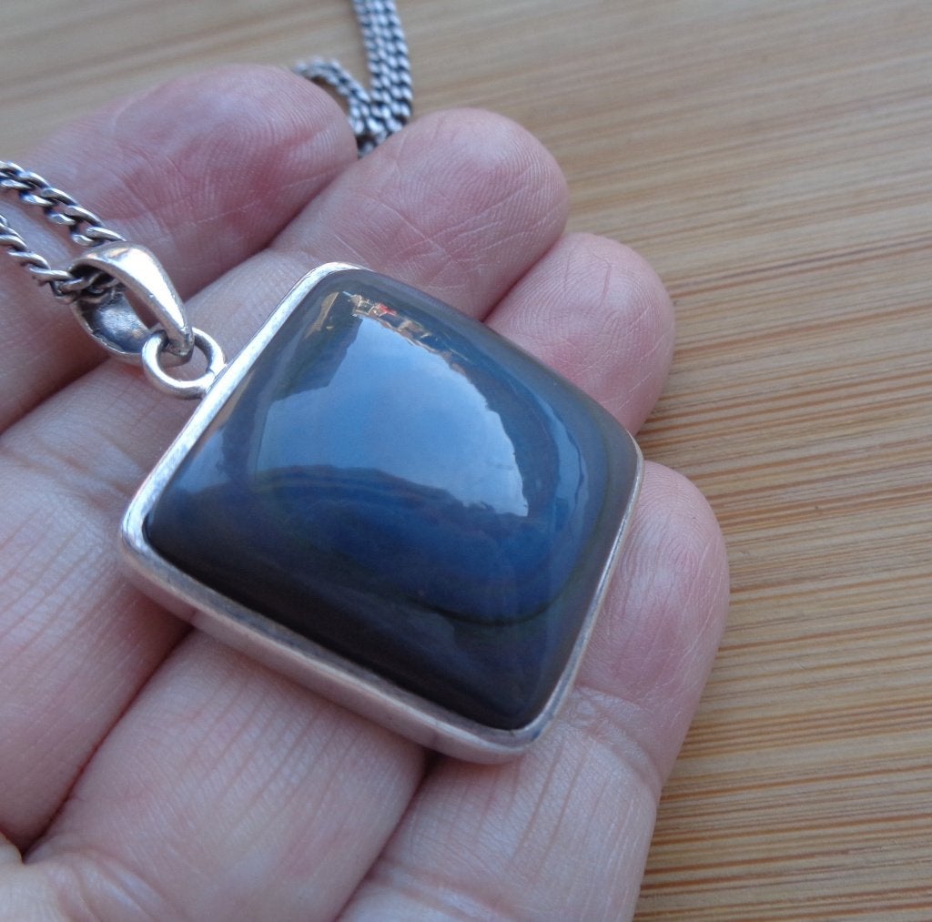 zilveren ketting met hanger regenboog obsidaan [096], Met hanger, Verzenden, Zo goed als nieuw, Zilver