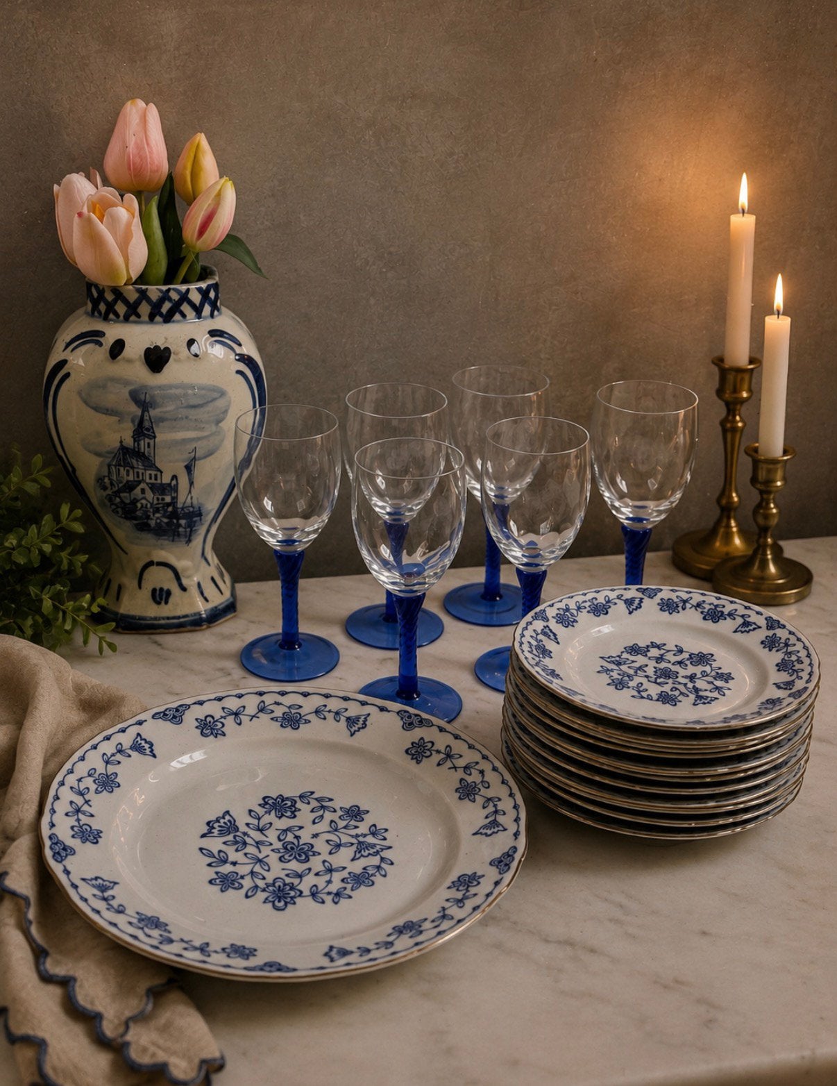 Antiek blauw/wit gebakstel - Kobalt Blau Germany, Antiek en Kunst, Antiek | Servies compleet, Ophalen of Verzenden