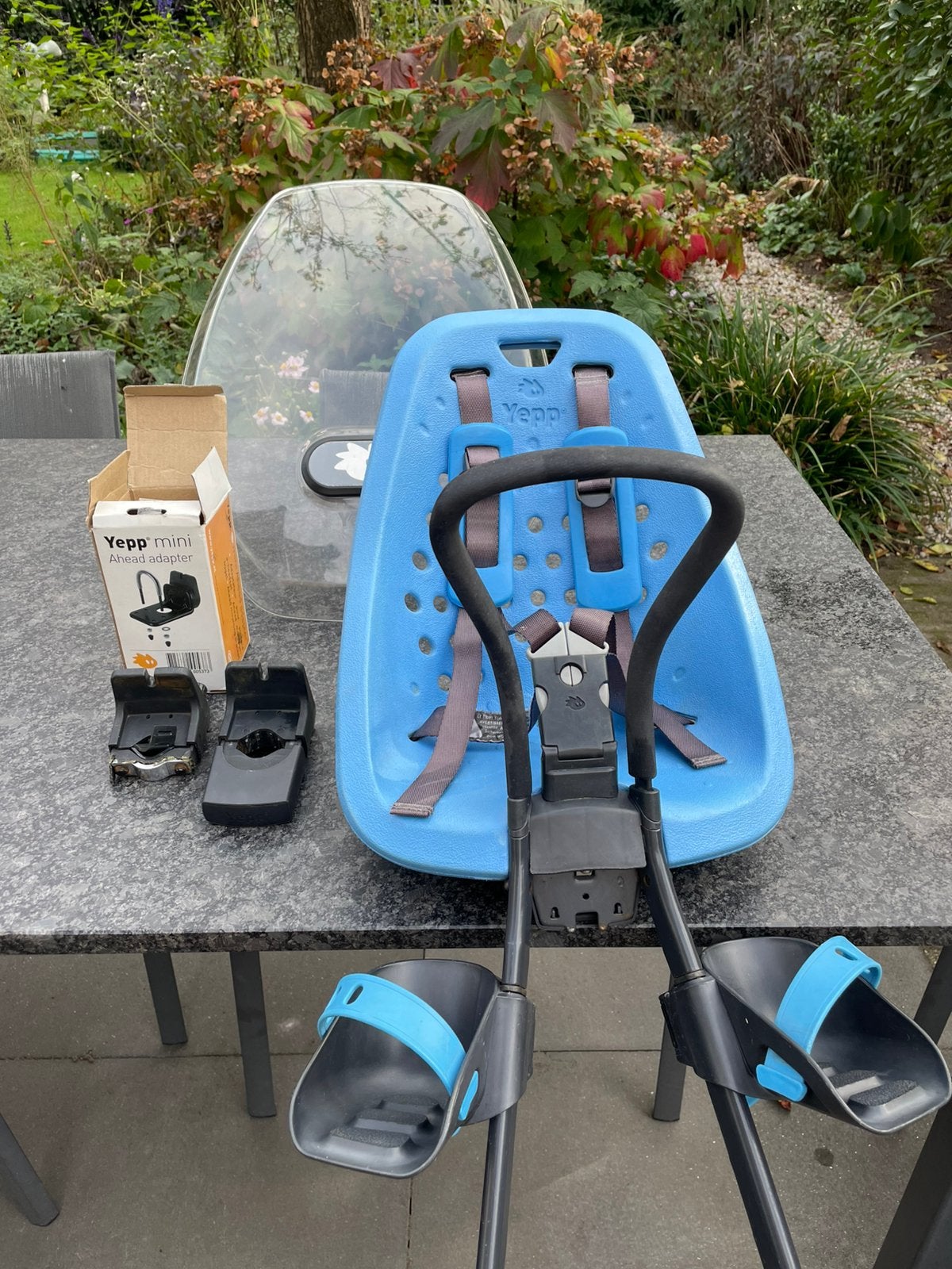 Yepp stuur-fietsstoel  met scherm en accessoires, Voetsteuntjes, 0 t/m 18 kg, Voorzitje, Ophalen of Verzenden
