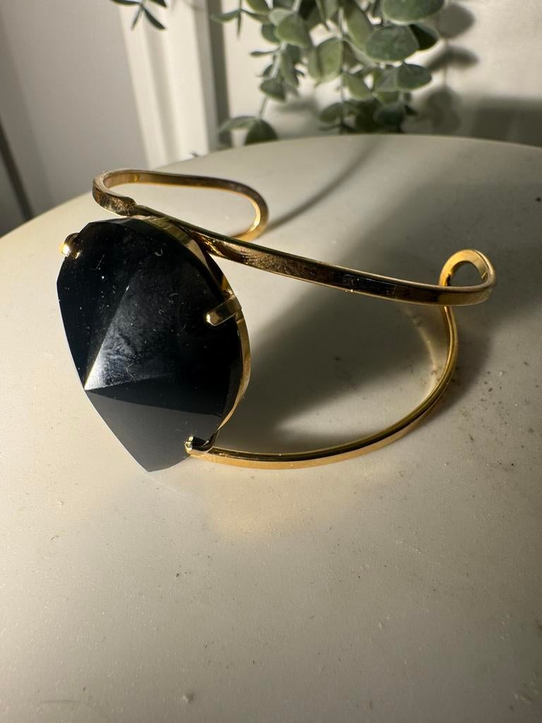 Obsidiaan gold plated armband, Zwart, Nieuw, Ophalen of Verzenden, Met edelsteen