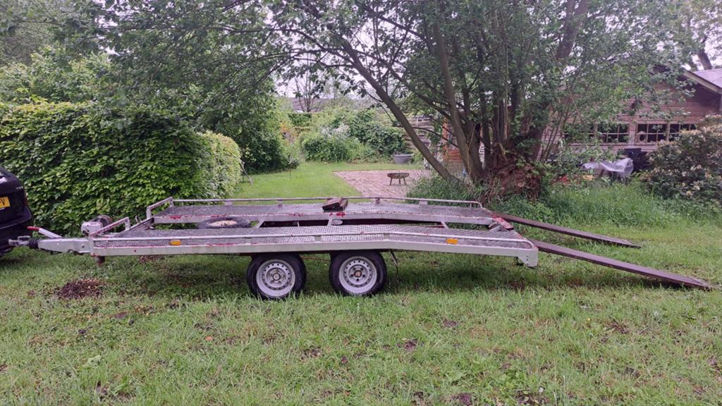 Autotransporter / Trailer met lier en oprijplaten, Ophalen of Verzenden, Gebruikt