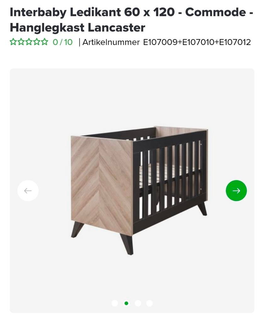 Interbaby Babykamer Lancaster: Ledikant, Commode, Ophalen, Zo goed als nieuw, Jongetje of Meisje