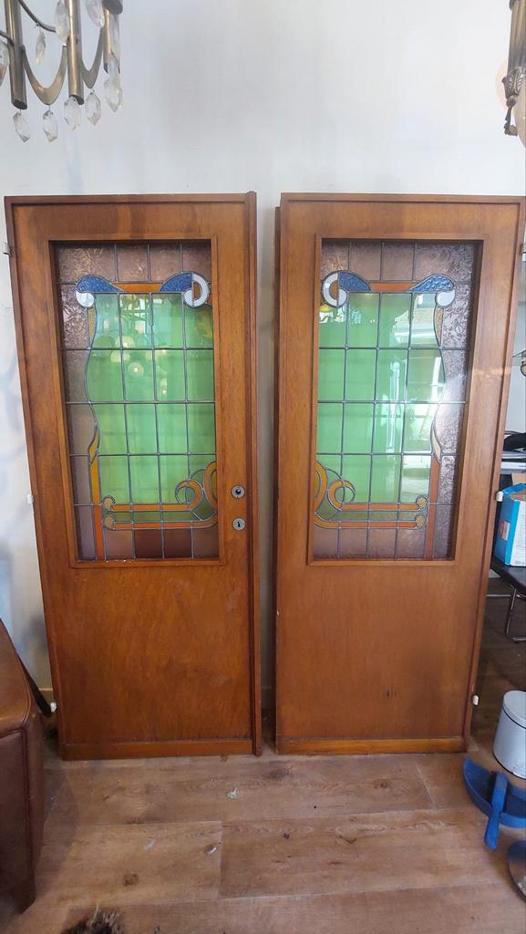 Houten glas in lood deuren, Doe-het-zelf en Verbouw, Deuren en Horren, Ophalen, Gebruikt, Minder dan 80 cm, Binnendeur