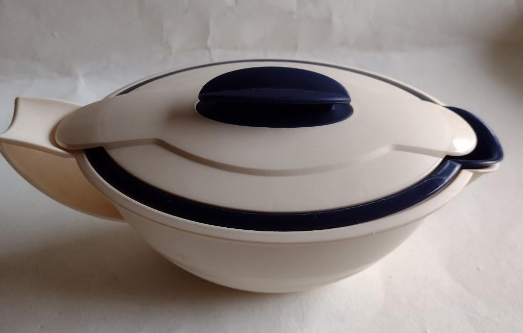 Tupperware thermo duo sauskom blauw / beige 550 ml, Huis en Inrichting, Keuken | Tupperware, Ophalen, Zo goed als nieuw, Blauw