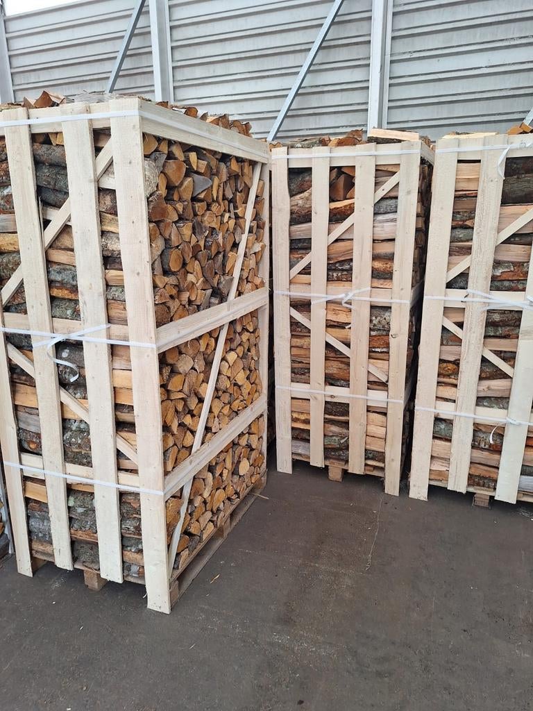 Gedroogd Berkenhout Brandhout in Kisten, Tuin en Terras, Minder dan 3 m³, Ophalen of Verzenden, Berkenhout, Blokken