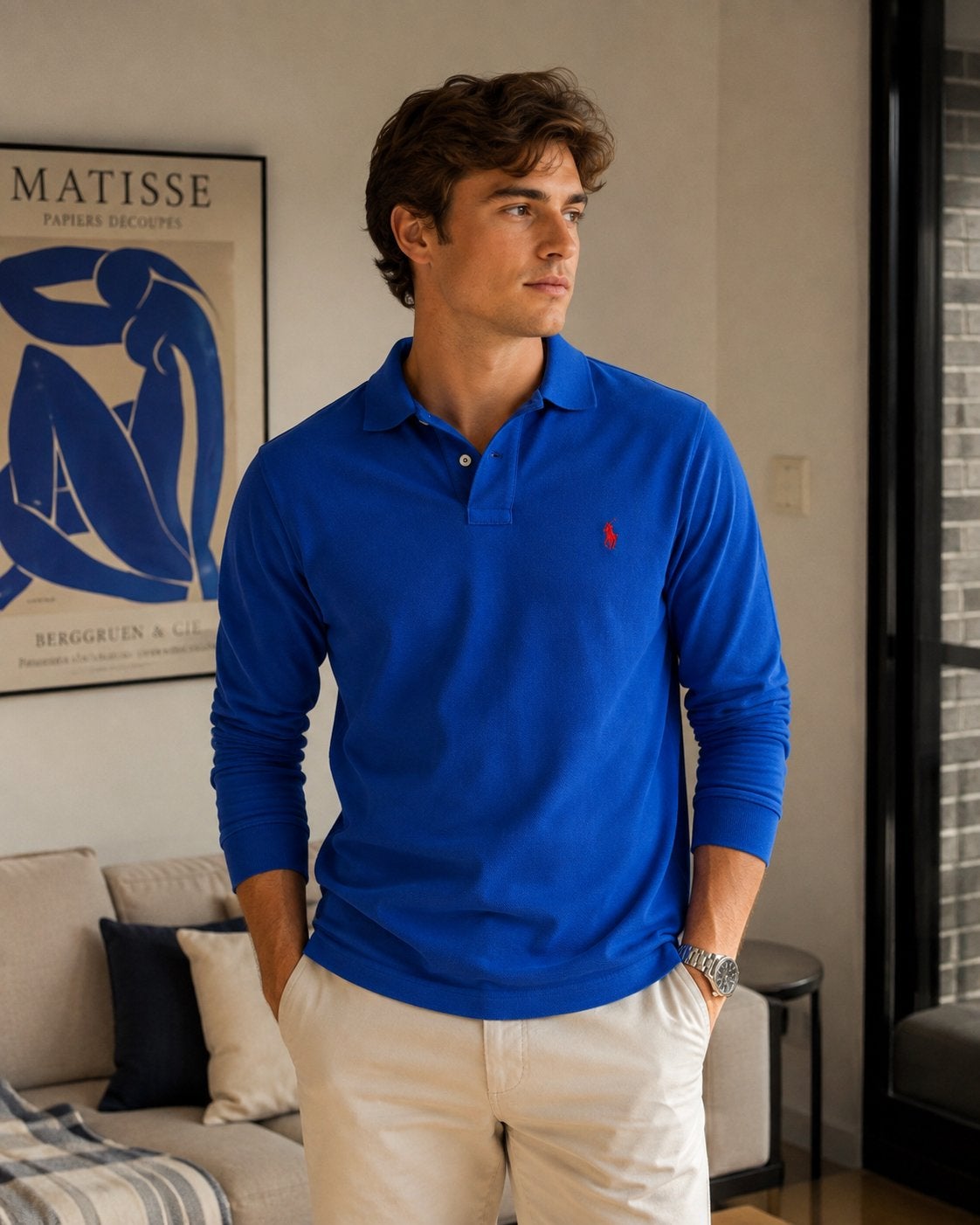 Polo Ralph Lauren Poloshirt Lange Mouwen Blauw Heren XL, Ophalen, Zo goed als nieuw, Maat 56/58 (XL), Blauw