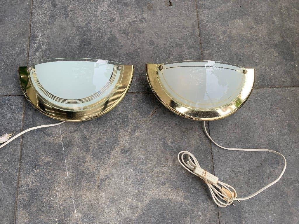 Vintage halve maan wandlampjes messing, Huis en Inrichting, Lampen | Wandlampen, Gebruikt, Met schakelaar, Wandlamp, E27 (groot)