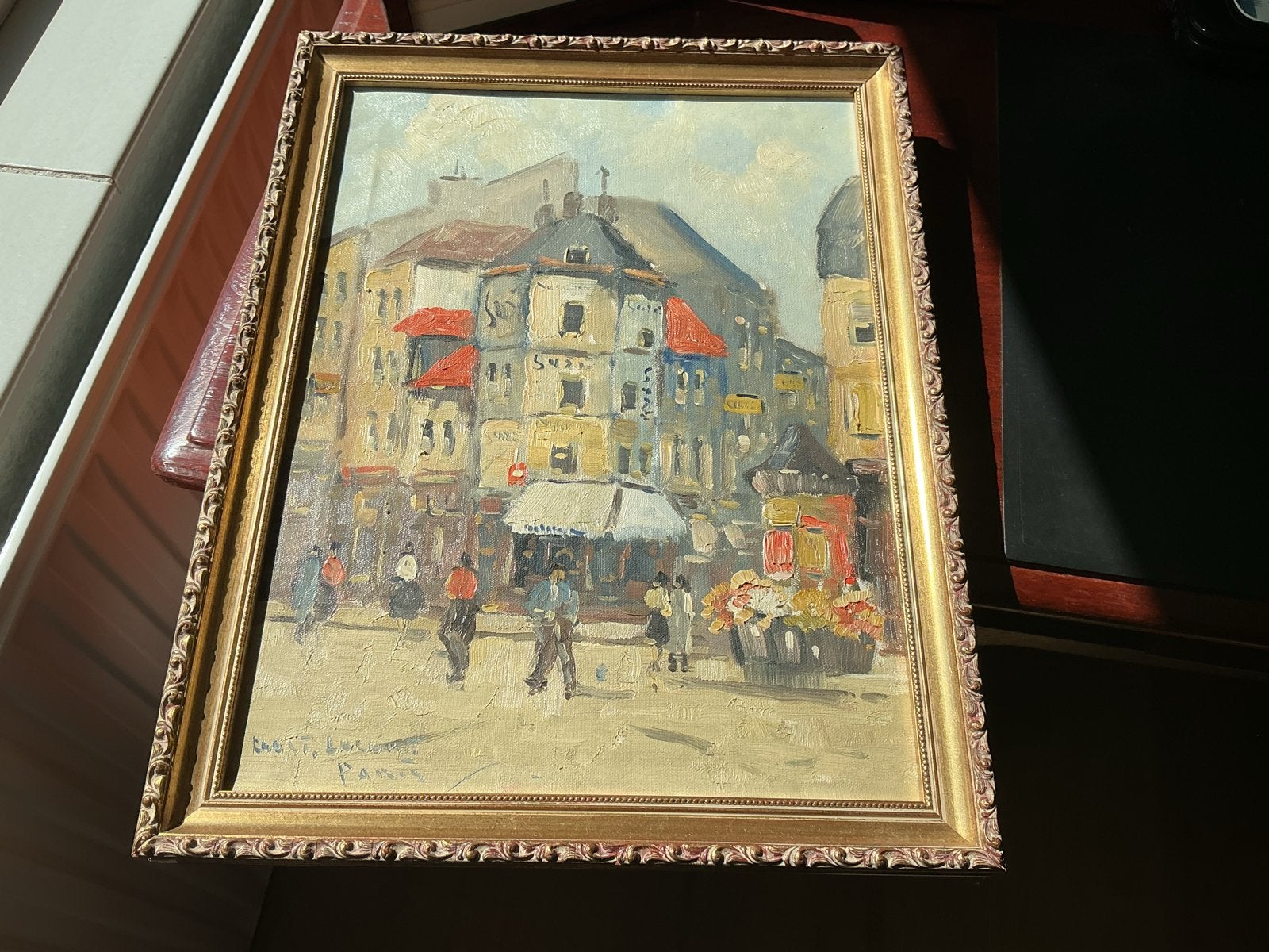 Olieverfschilderij Parijs stadsgezicht gesigneerd, Doek, Ophalen of Verzenden, Gesigneerd, Olieverf