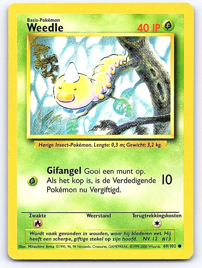 Weedle 69/102 Common Base Set Nederlands, Hobby en Vrije tijd, Verzamelkaartspellen | Pokémon, Ophalen of Verzenden, Gebruikt