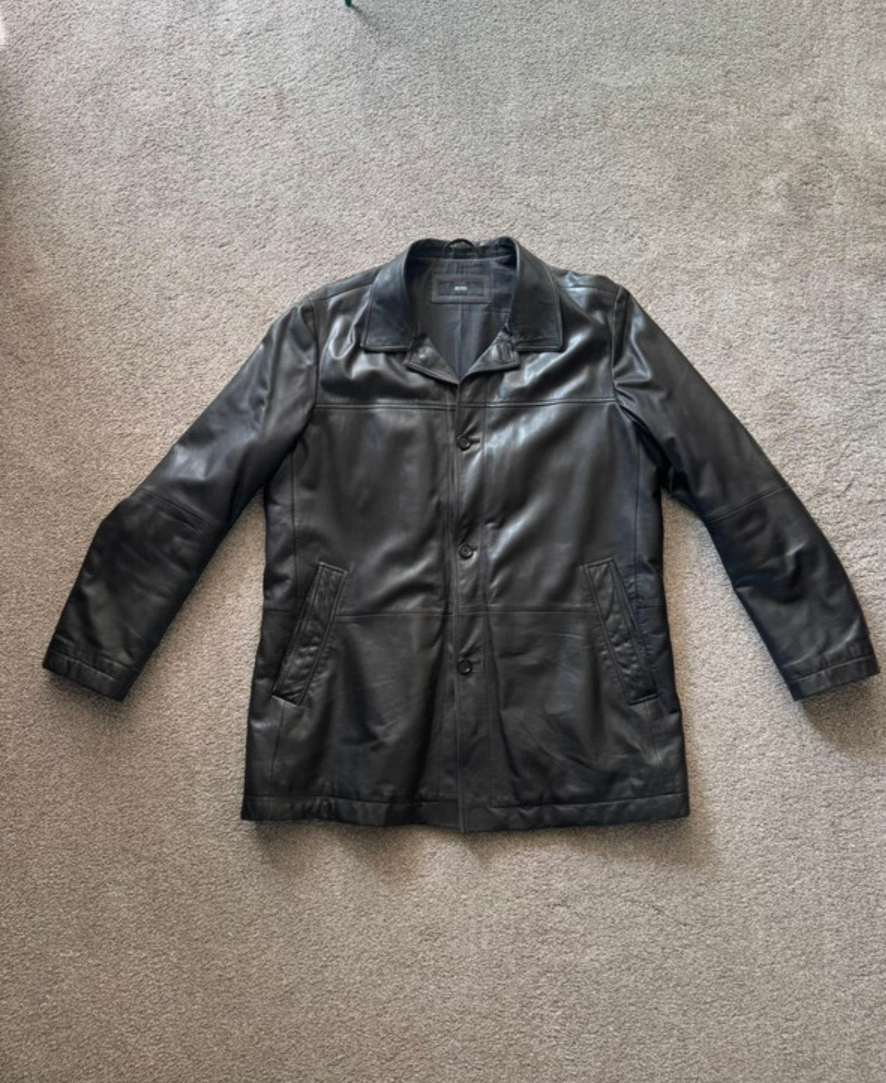 Hugo Boss Zwarte Leren Jas Maat 58 (XXL/XXXL), Zwart, Overige maten, Ophalen of Verzenden, Zo goed als nieuw