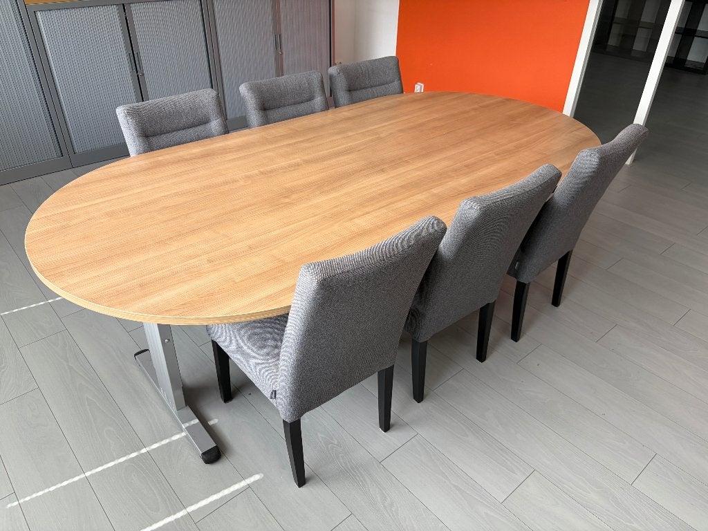 Vergadertafel of eettafel met 6 stoelen, Ophalen, Gebruikt, 100 tot 150 cm, 200 cm of meer
