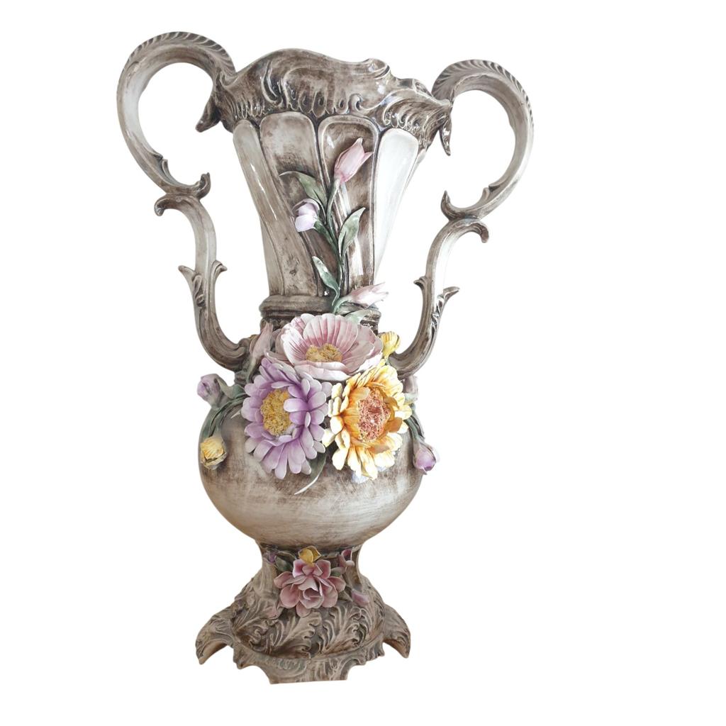 Grote decoratieve vaas met bloemen - Capodimonte stijl, Ophalen of Verzenden