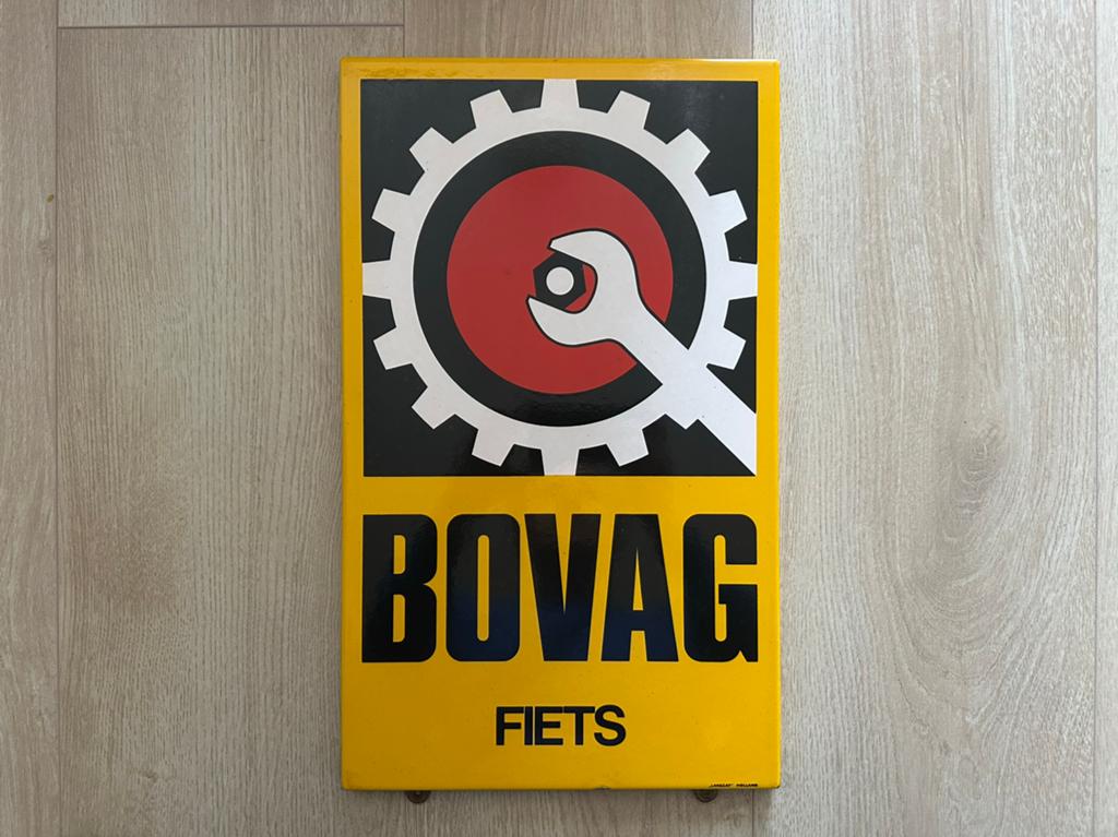 Emaille Reclamebord BOVAG Fiets - Langcat, Ophalen of Verzenden, Gebruikt, Reclamebord