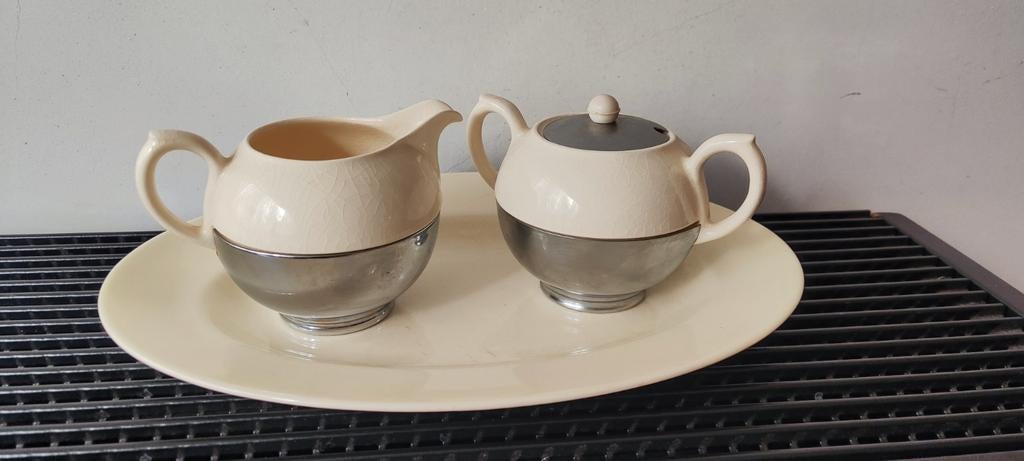 Societé Ceramique/Benraad vintage serveerschaal en roomstel, Ophalen of Verzenden