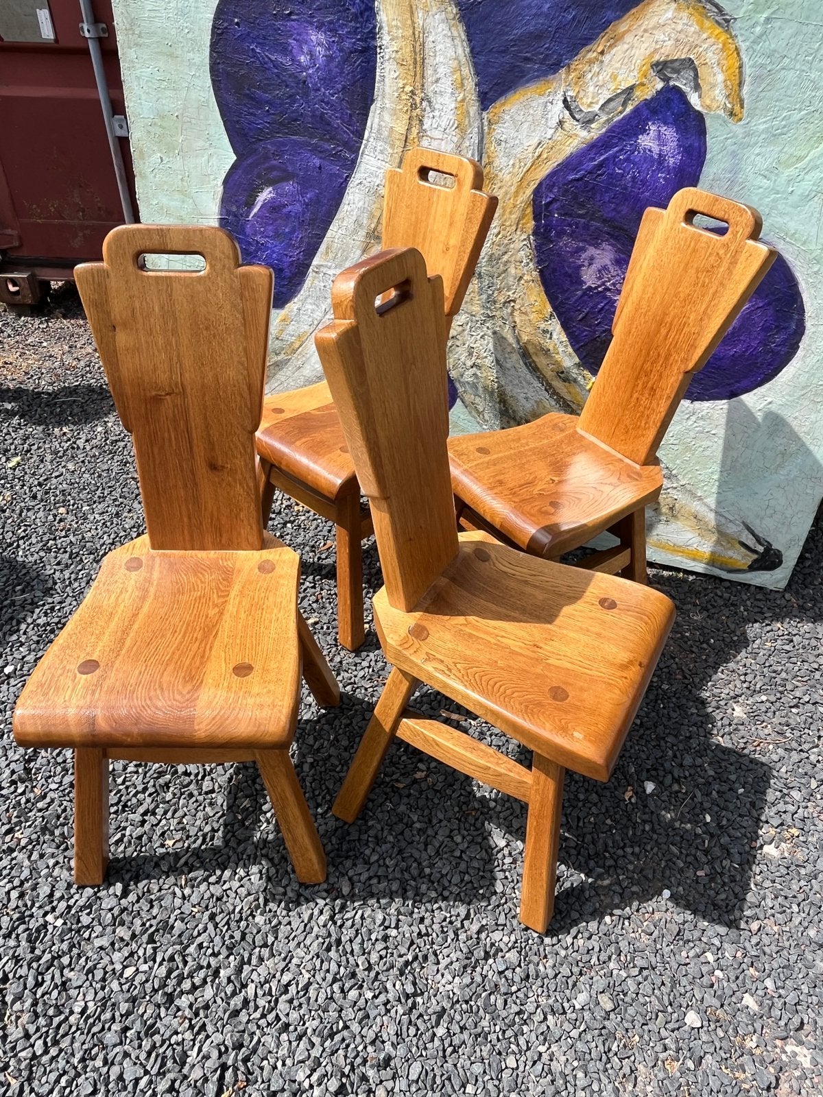 4x brutalistische eiken eetkamer stoelen., Ophalen