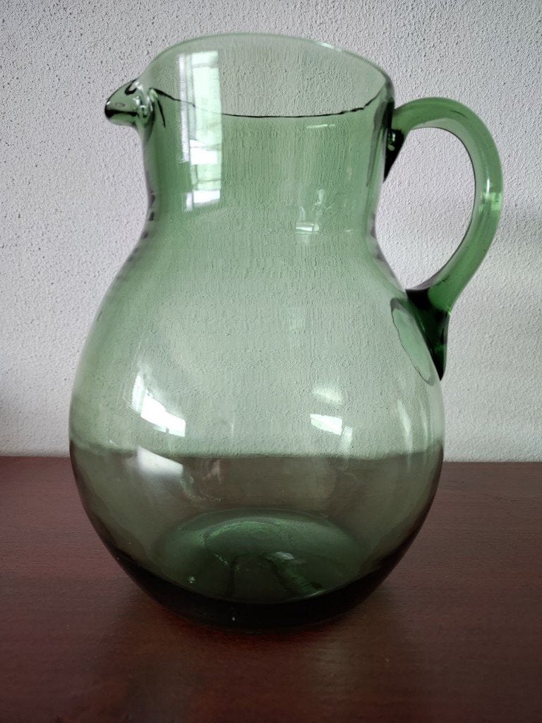 Antieke Groene Hand Geblazen Karaf (Water/Sangria Pitcher), Antiek en Kunst, Ophalen of Verzenden