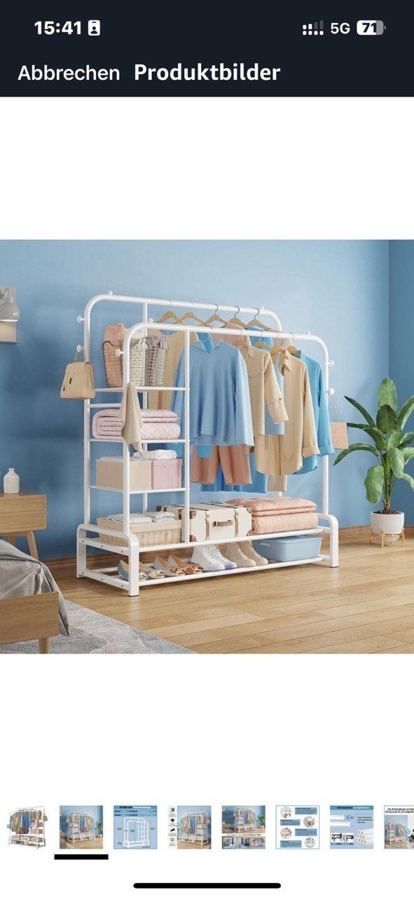 Dubbel kledingrek (vrijstaand) met opbergplanken - Wit, Kleding | Dames, Kledingrekken, Ophalen of Verzenden, Zo goed als nieuw