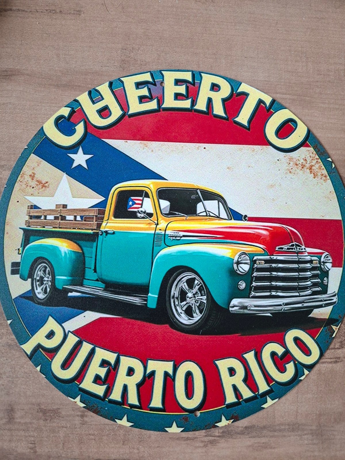 Metalen Bord Puerto Rico Oldtimer Pick-up 20 cm, Ophalen of Verzenden, Nieuw, Auto's