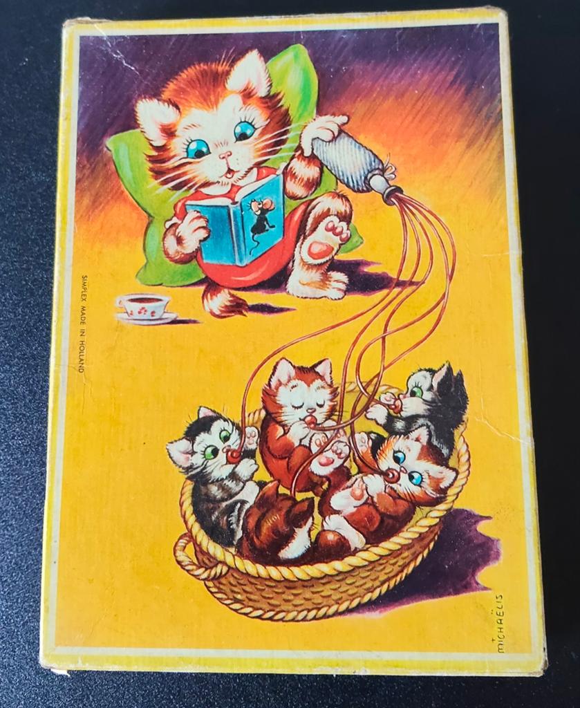 Vintage Simplex Houten Puzzel Katten 15x20cm, 2 tot 4 jaar, Gebruikt, Ophalen of Verzenden, Van hout