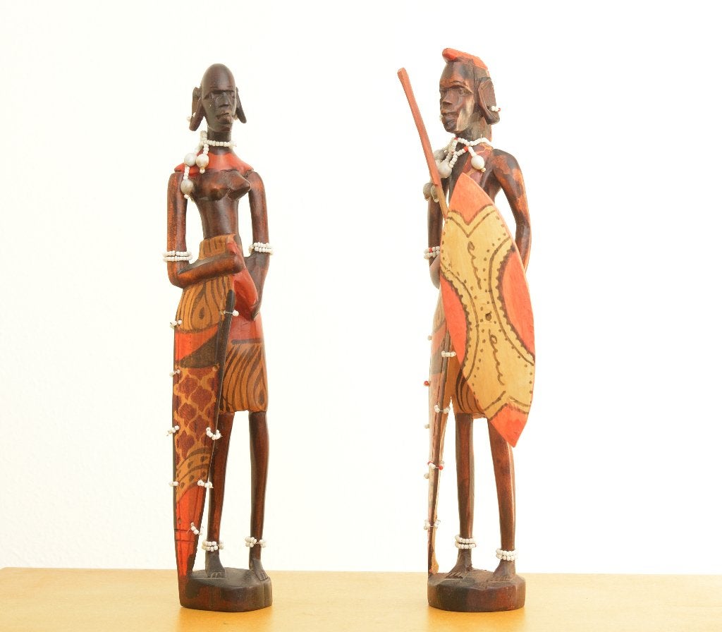 Massaï-krijger houtsnijwerk, Hout, Afrika, Ophalen of Verzenden, Meerkleurig