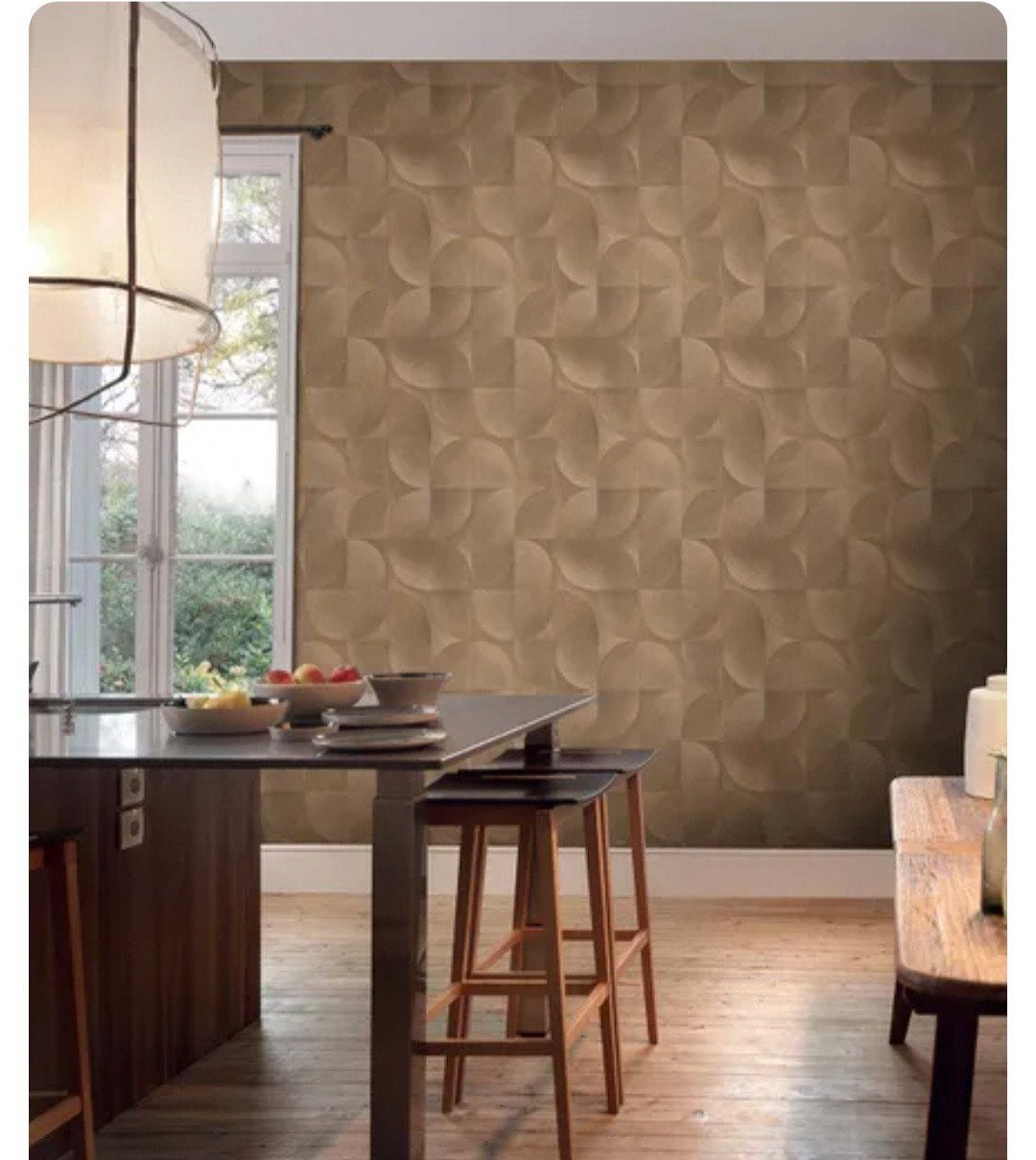 2 rollen Vliesbehang Martinique Grafisch Motief Bruin, Bruin, Geometrisch, Ophalen of Verzenden, Vliesbehang