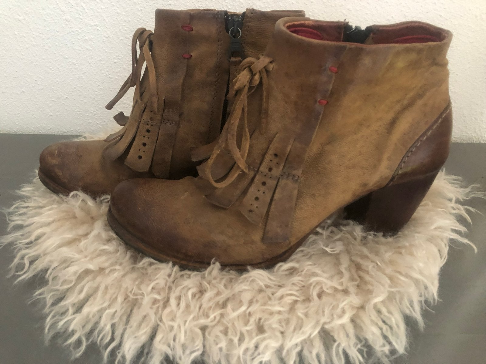 Airstep A.S.98 leren enkellaarsjes met franjes - maat 39, Bruin, Lage of Enkellaarzen, Ophalen of Verzenden, Gedragen