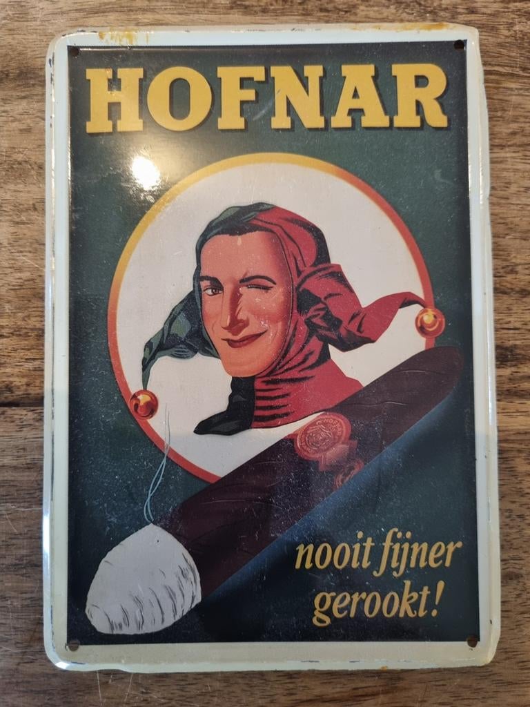 Vintage Hofnar Emaille Reclamebord - 'Nooit fijner gerookt!', Ophalen of Verzenden