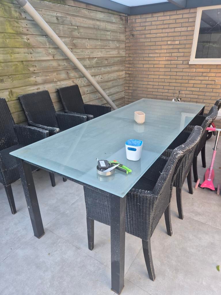 Lloyd Loom tuintafel met glazen blad, Ophalen of Verzenden