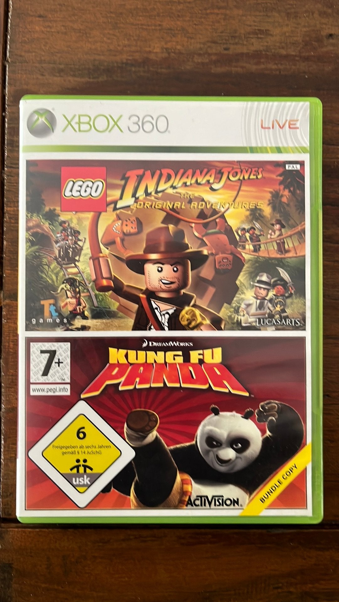 LEGO Indiana Jones & Kung Fu Panda Xbox 360 (2 games), Avontuur en Actie, Gebruikt, 1 speler, Ophalen of Verzenden