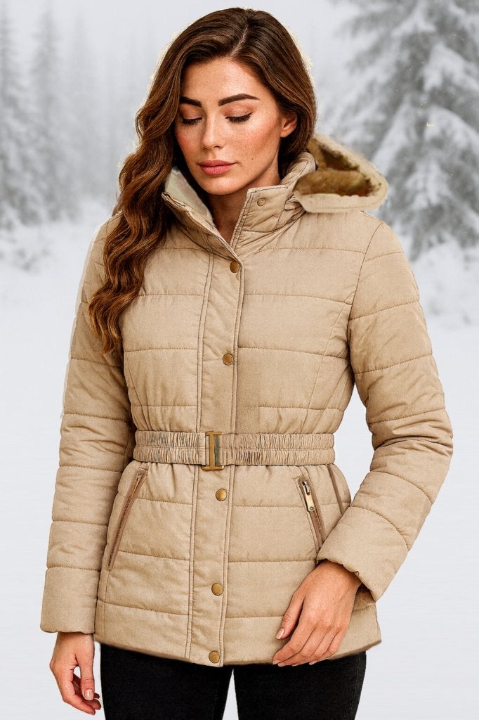 NIEUW Winterjas met afneembare capuchon, beige, Maat M, Kleding | Dames, Maat 38/40 (M), Beige, New fashion – Magrilique, Nieuw