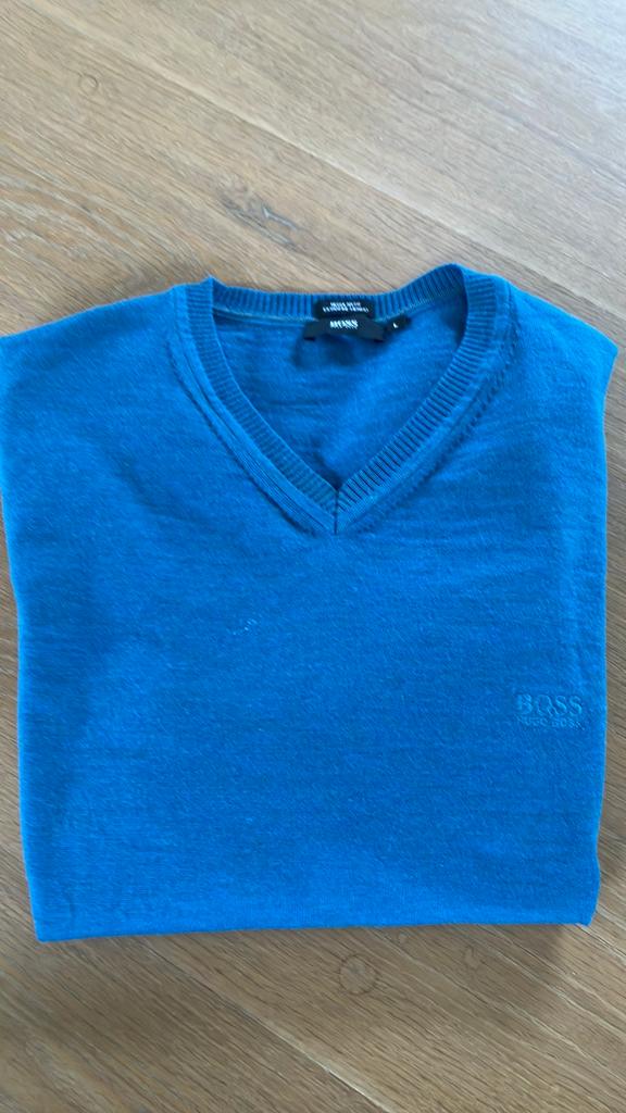 Hugo Boss V-hals trui blauw merinowol, Ophalen of Verzenden, Zo goed als nieuw, Hugo Boss, Maat 48/50 (M)
