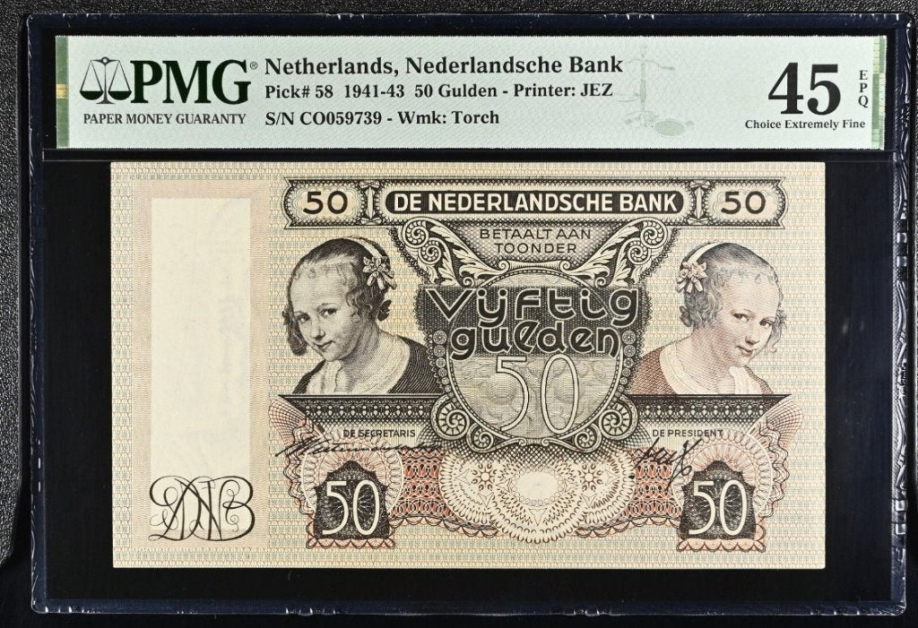 50 Gulden Oestereetster PMG 45 EPQ, Verzenden, 50 gulden, Los biljet