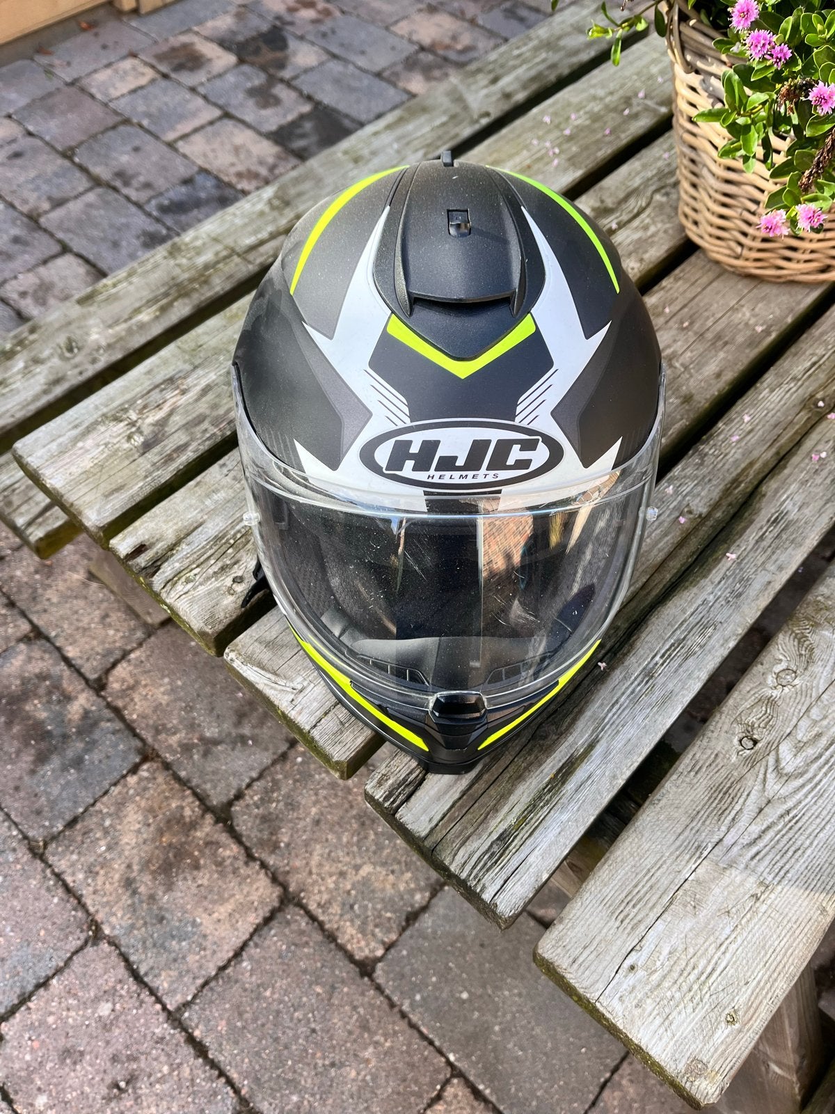 HJC Integraalhelm - Maat XL - Zwart/Geel, Motoren, Dames, Ophalen of Verzenden, Integraalhelm, Tweedehands