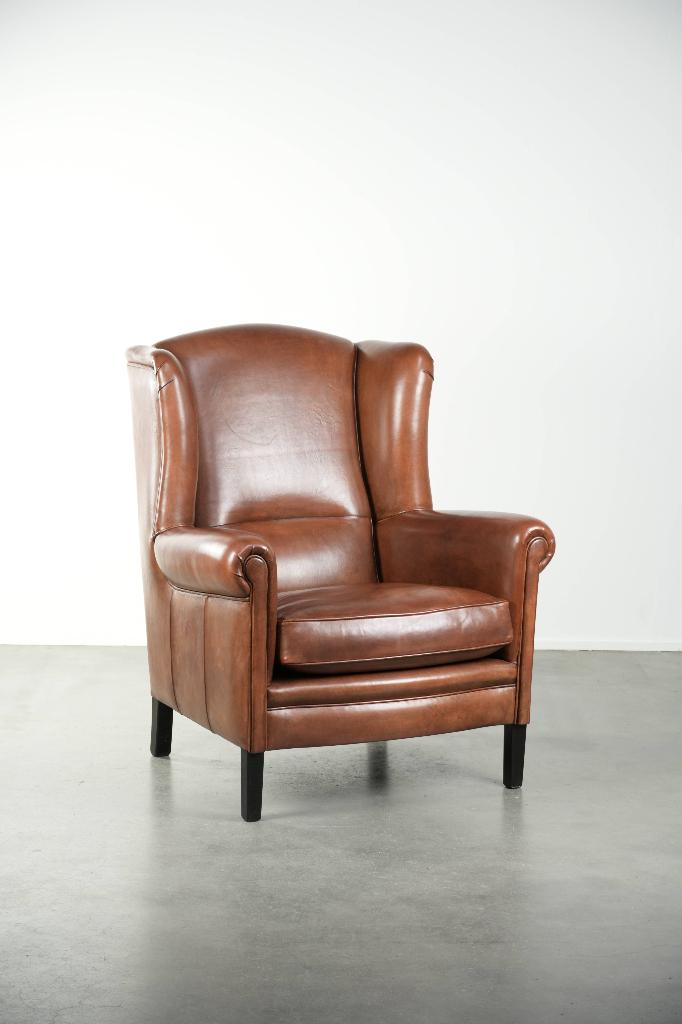 Grote schapenleren oorfauteuil in tijdloze Engelse stijl, Ophalen, Gebruikt, ., Engels, Klassiek