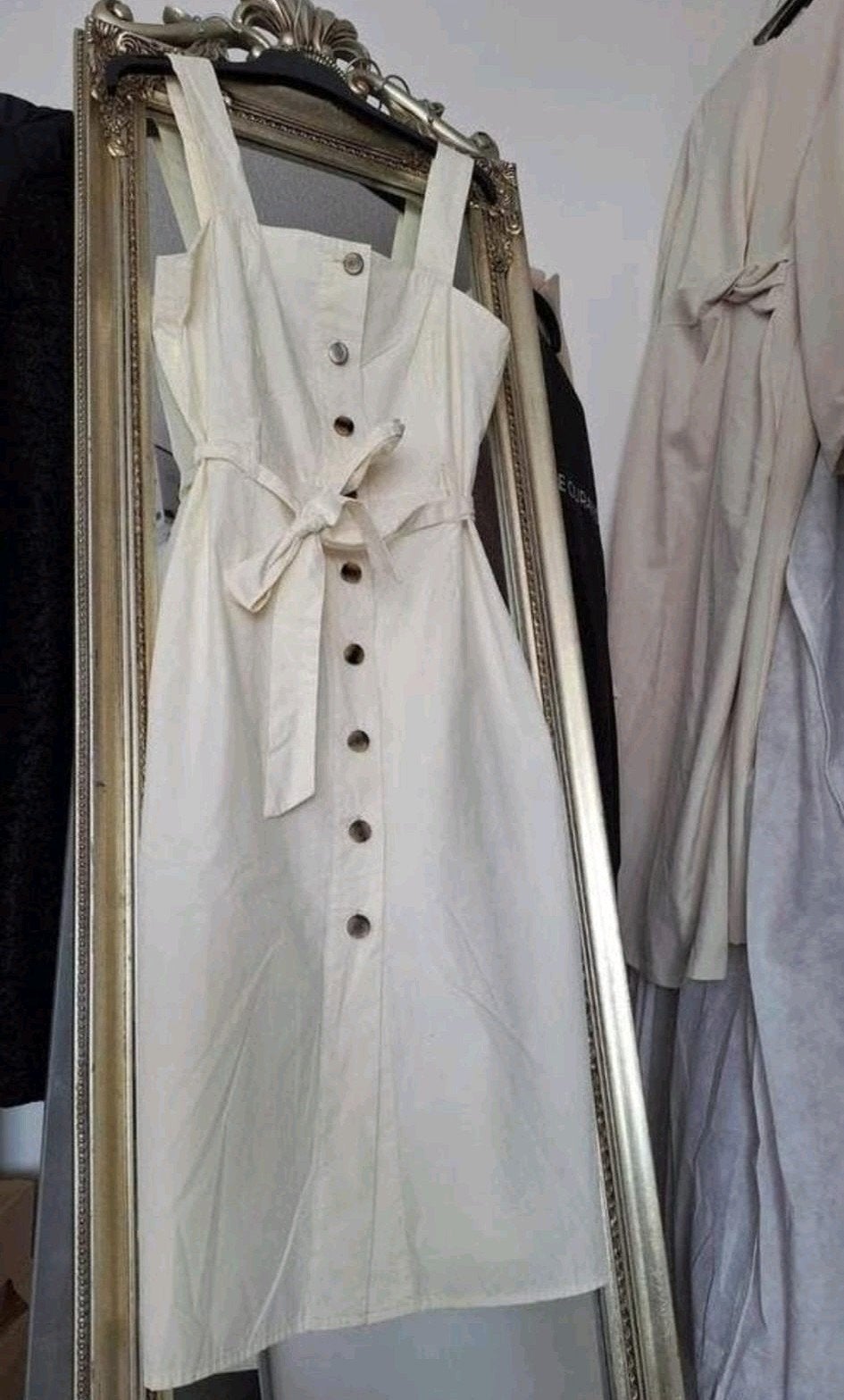YAS katoenen midi jurk met knopen maat XS ecru wit, Verzenden, Wit, Maat 34 (XS) of kleiner, Boven de knie