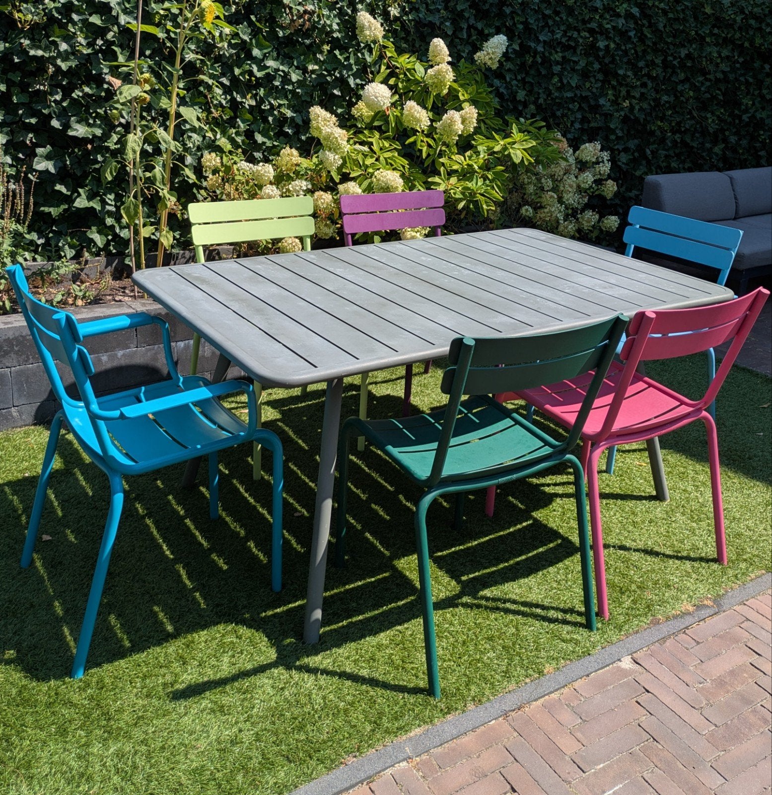 Fermob Luxembourg tuinset: tafel 165x100 en stoelen, Ophalen, Gebruikt, 6 zitplaatsen, Aluminium