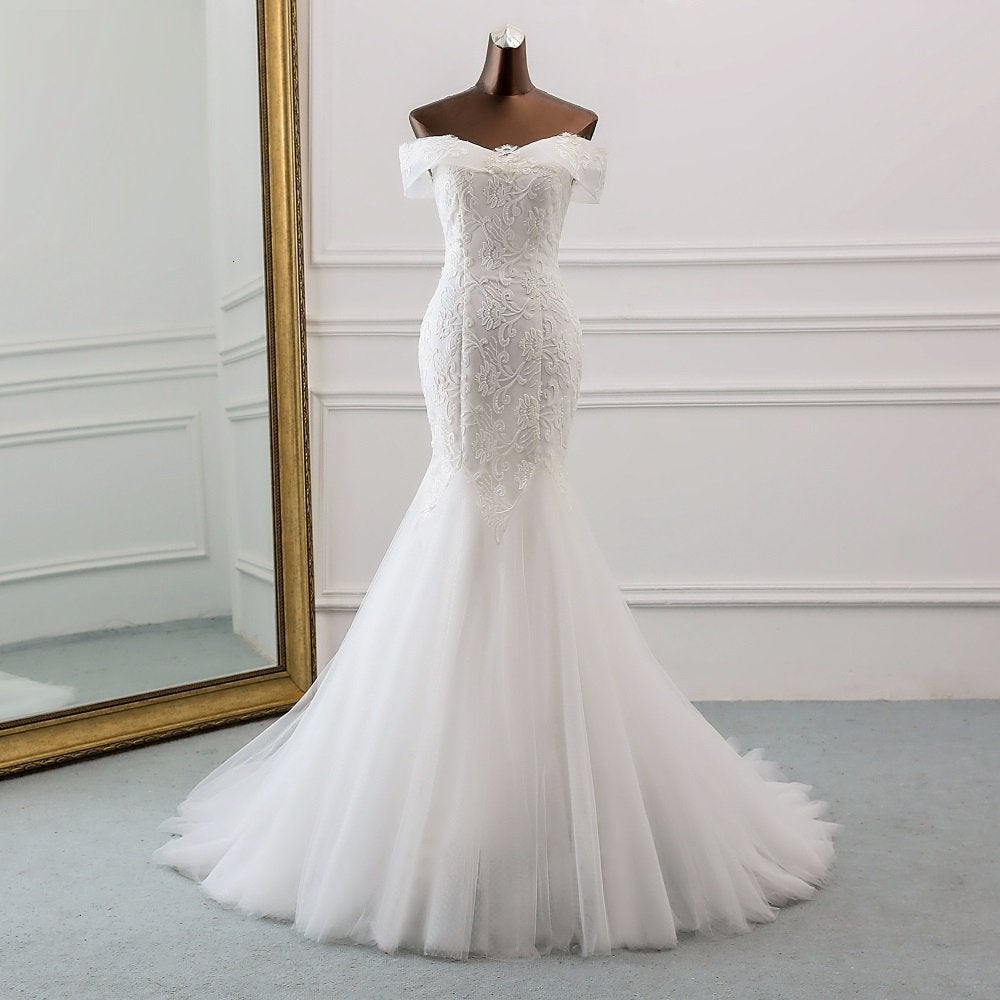 Trouwjurk 3 witte lange kanten trouw jurk slanke geborduurde, Kleding | Dames, Trouwkleding en Trouwaccessoires, Verzenden, Nieuw