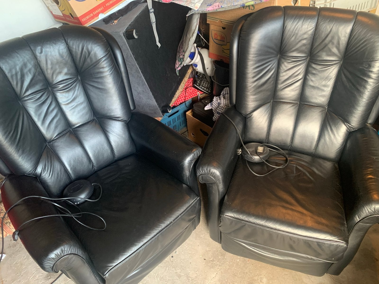 2x Zwarte Leren Relaxfauteuils met Elektrische Verstelling, Ophalen, Gebruikt, Twee, Zwart