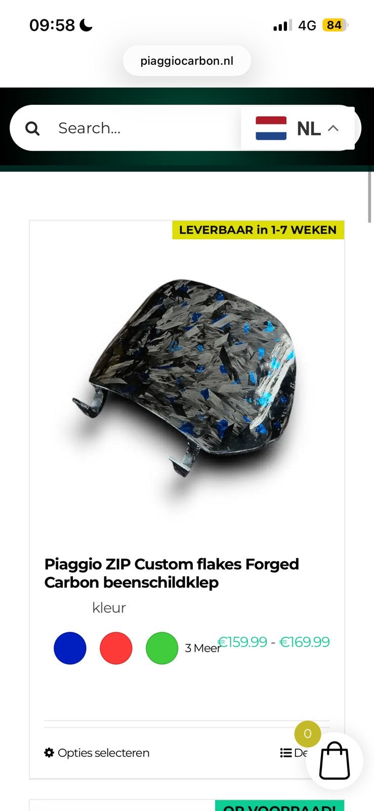 Piaggio zip forged carbon stuurkap+beenschild (TERUIL!!), Ophalen, Nieuw
