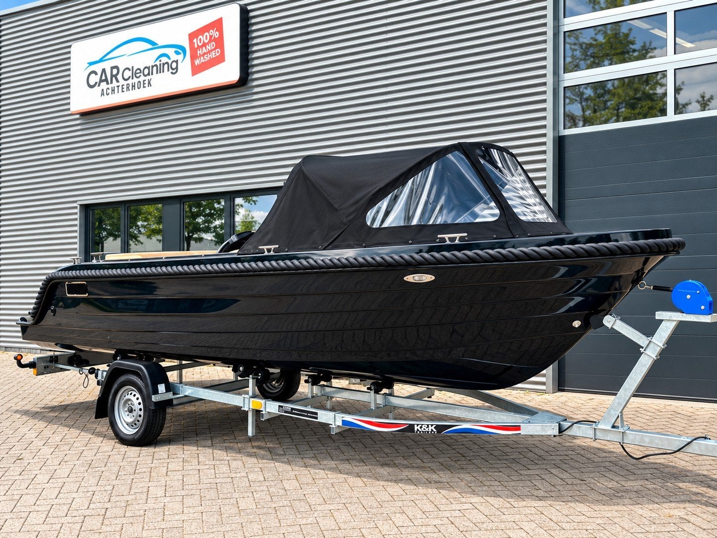 Luxe Sloep met Trailer 20pk /  Zo goed als nieuw 1 jaar oud, Watersport en Boten, Buitenboordmotor, Biminitop, Sloep, Ophalen of Verzenden